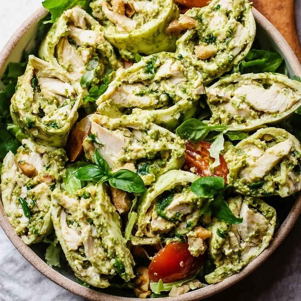 Healthy No Mayo High Protein Pesto Chicken Salad