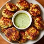 High protein chicken zucchini poppers served on a plate with herbs