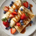 Plate of high protein egg white crepes with fresh ingredients