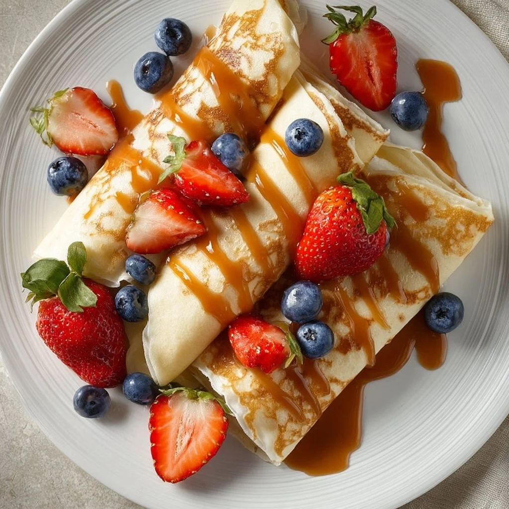Plate of high protein egg white crepes with fresh ingredients