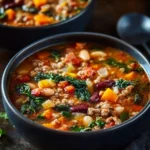 Bowl of high-protein weight loss soup with fresh vegetables and herbs
