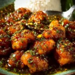 Delicious plate of Honey Garlic Chicken garnished with herbs.