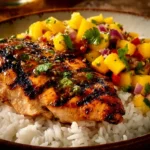 Honey Lime Chicken served with fresh Mango Salsa for a tasty meal.