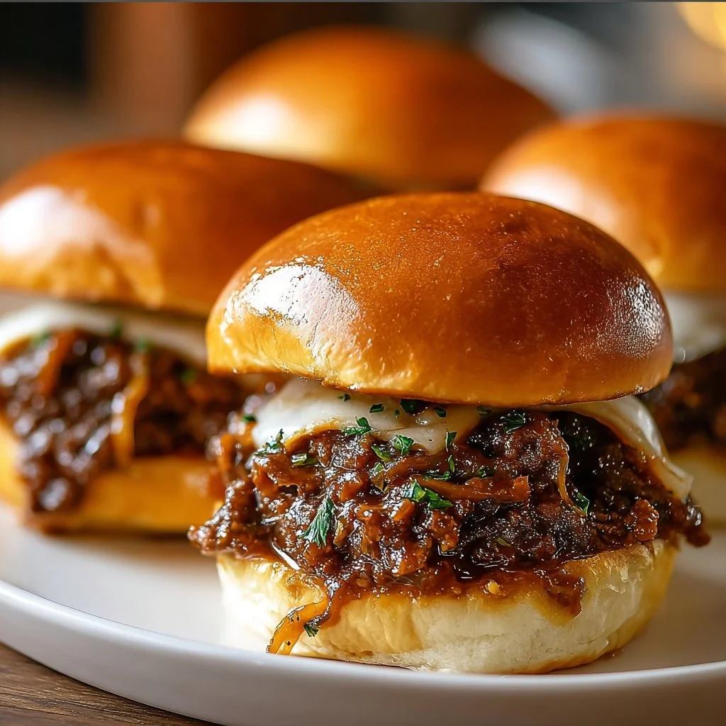 Delicious French Onion Beef Sloppy Joes served on a plate
