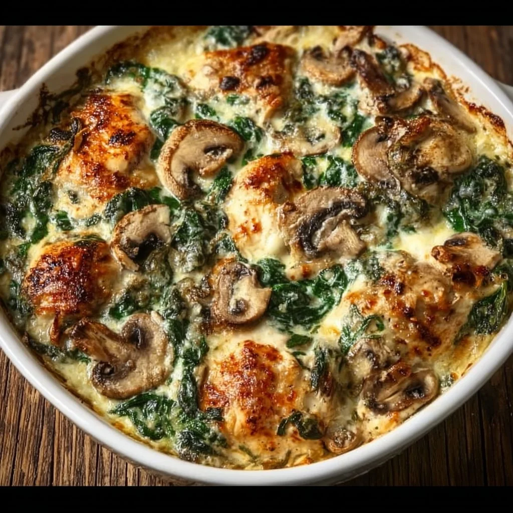 Easy Low-Carb Chicken Spinach Mushroom Bake