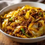 Low carb Mongolian ground beef served with cabbage for a healthy meal.