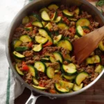 Delicious Mexican zucchini and ground beef skillet meal in a colorful pan