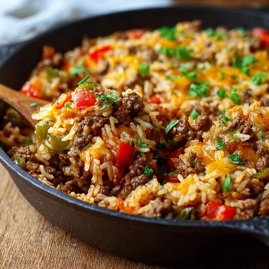 Satisfying Ground Beef and Rice Skillet