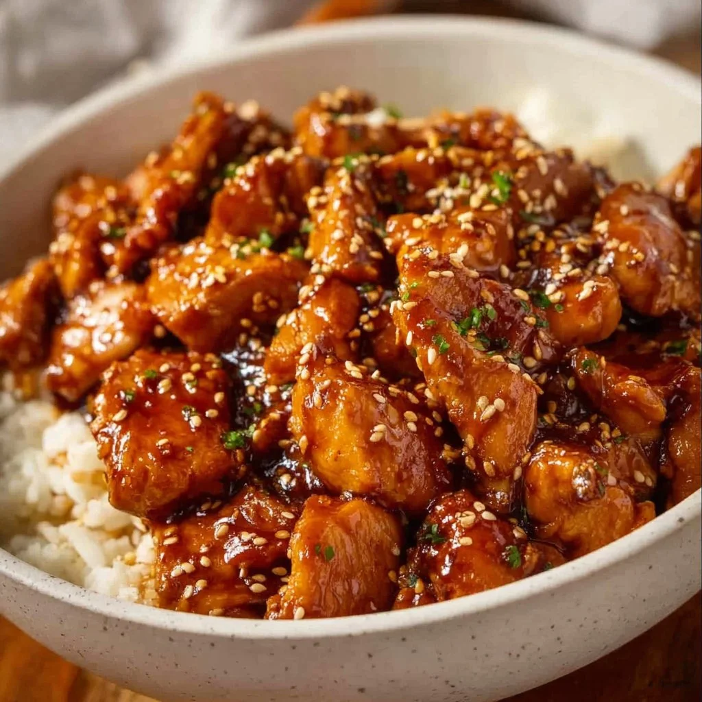 Delicious Skinny Sesame Chicken served with vegetables for a healthy meal option.