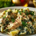 Delicious Spinach and Artichoke Chicken Casserole served in a baking dish