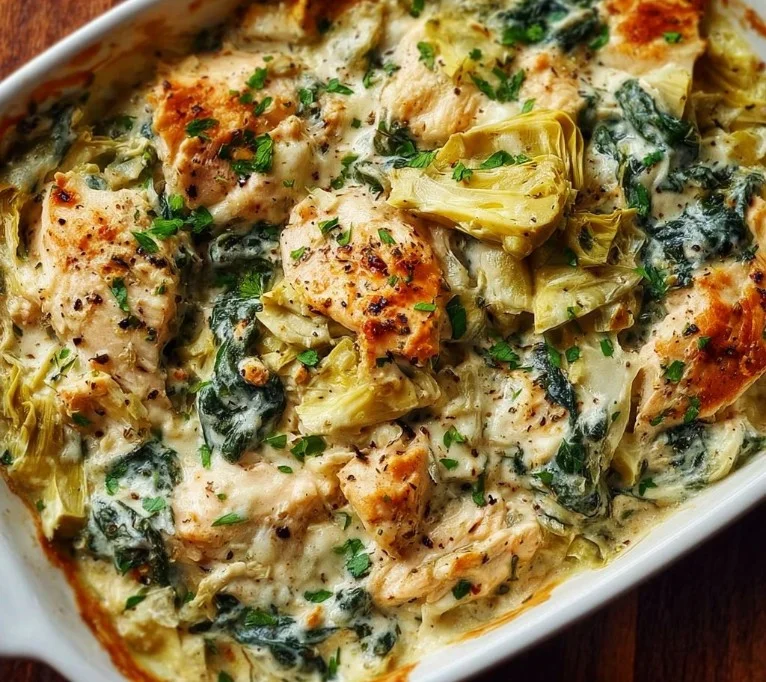 High-Protein Spinach and Artichoke Chicken Casserole