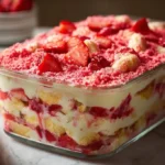 Delicious Strawberry Crunch Banana Pudding in a clear dessert cup
