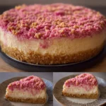 Delicious Strawberry Crunch Cheesecake with a crunchy topping