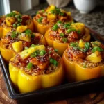 Teriyaki Pineapple Chicken and Rice Stuffed Peppers on a plate