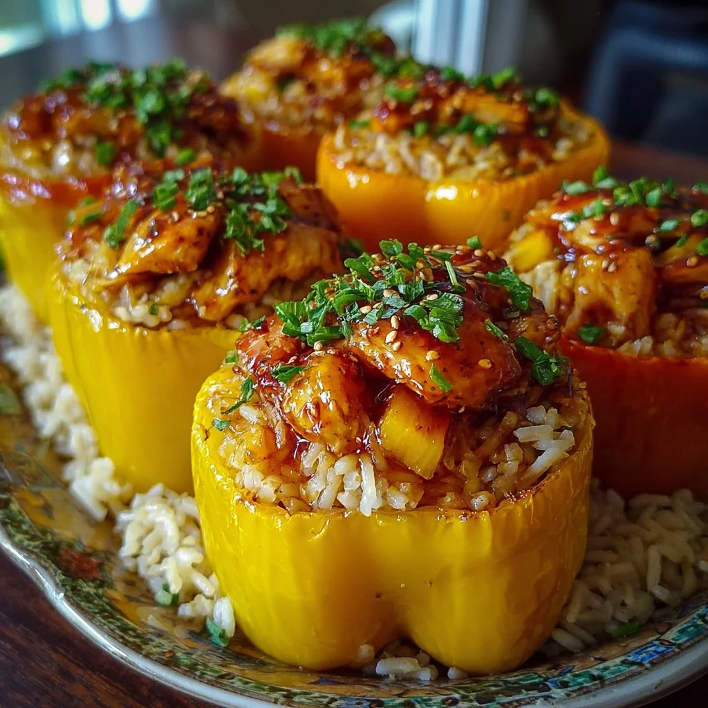 Teriyaki Pineapple Chicken and Rice Stuffed Peppers