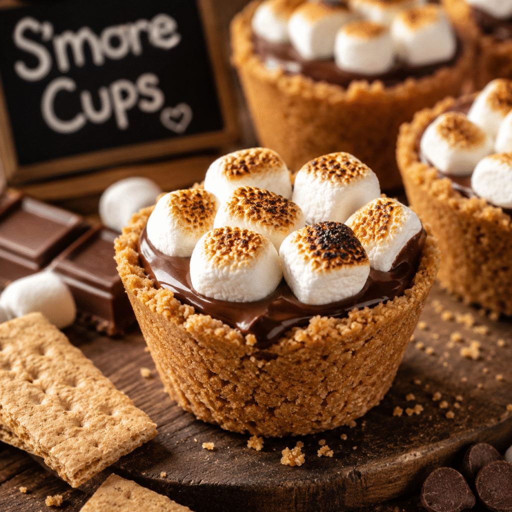 Delicious homemade S'more Cups with chocolate and marshmallow topping