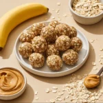 Healthy Banana Oat Energy Balls on a wooden table
