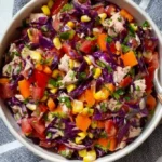 BBQ Chicken Dense Bean Salad topped with fresh greens and flavorful ingredients.