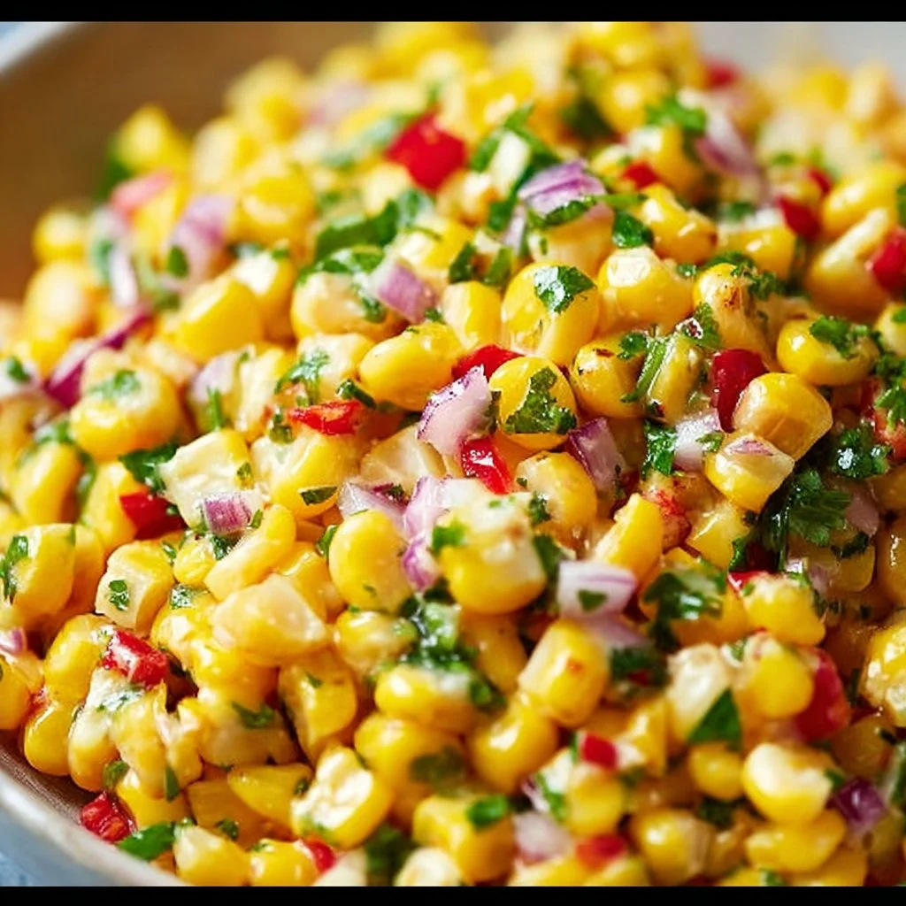 Bowl of crack corn salad featuring corn, creamy dressing, and fresh herbs
