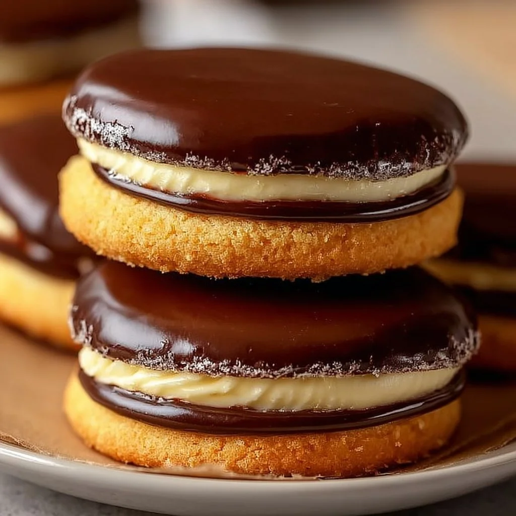 Boston Cream Pie Cookies, a delicious dessert combining rich chocolate and creamy filling