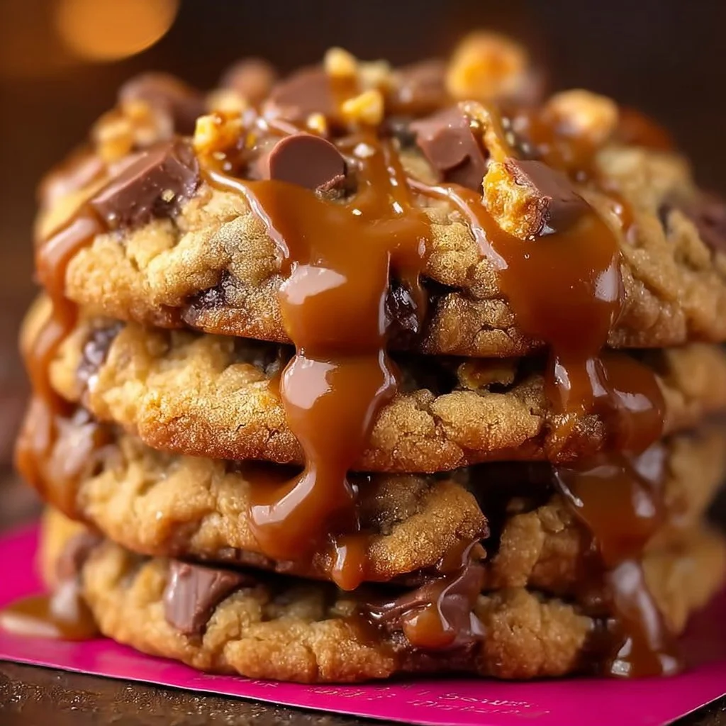 Delicious Butterfinger Caramel Crunch Cookies on a plate.