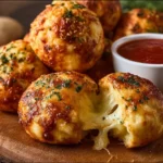 Cheesy pizza bombs filled with melted cheese and pepperoni.