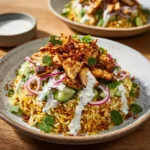 Delicious Chicken Shawarma Crispy Rice Salad with fresh ingredients and vibrant colors