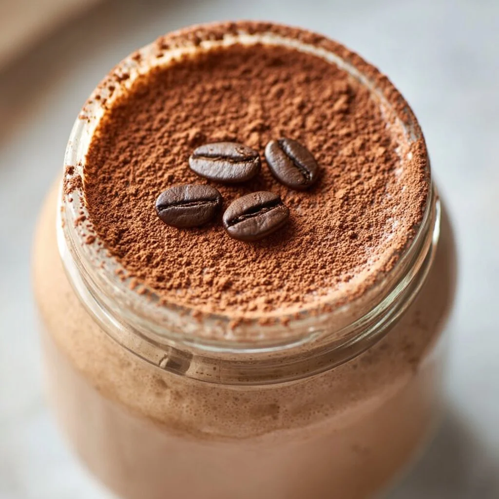 Healthy coffee smoothie with banana and almond milk in a glass