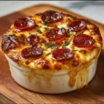 Cottage cheese pizza bowl topped with fresh vegetables and herbs