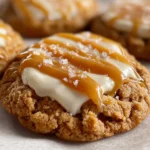 Delicious creamy cheesecake cookies drizzled with caramel topping.