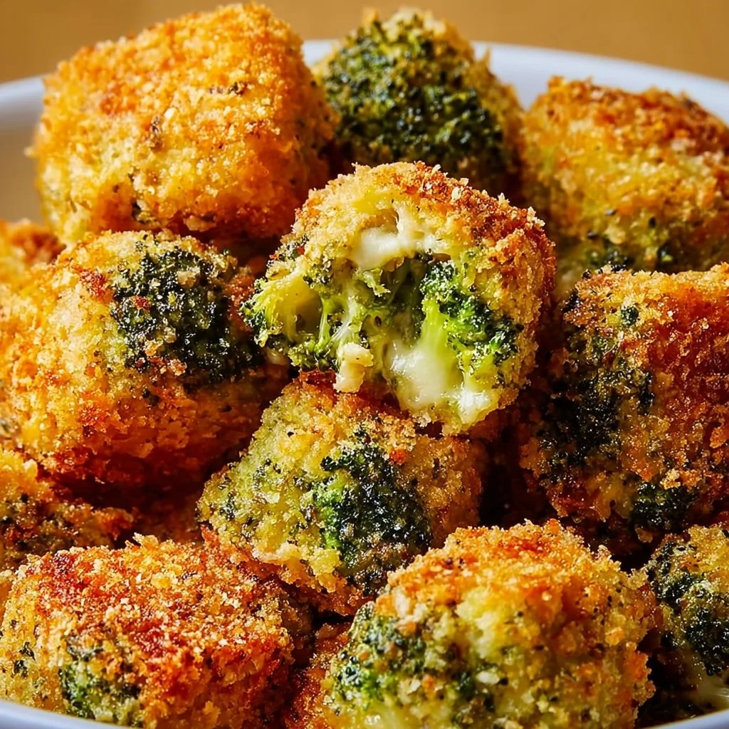 Crunchy baked broccoli cheese bites served on a plate