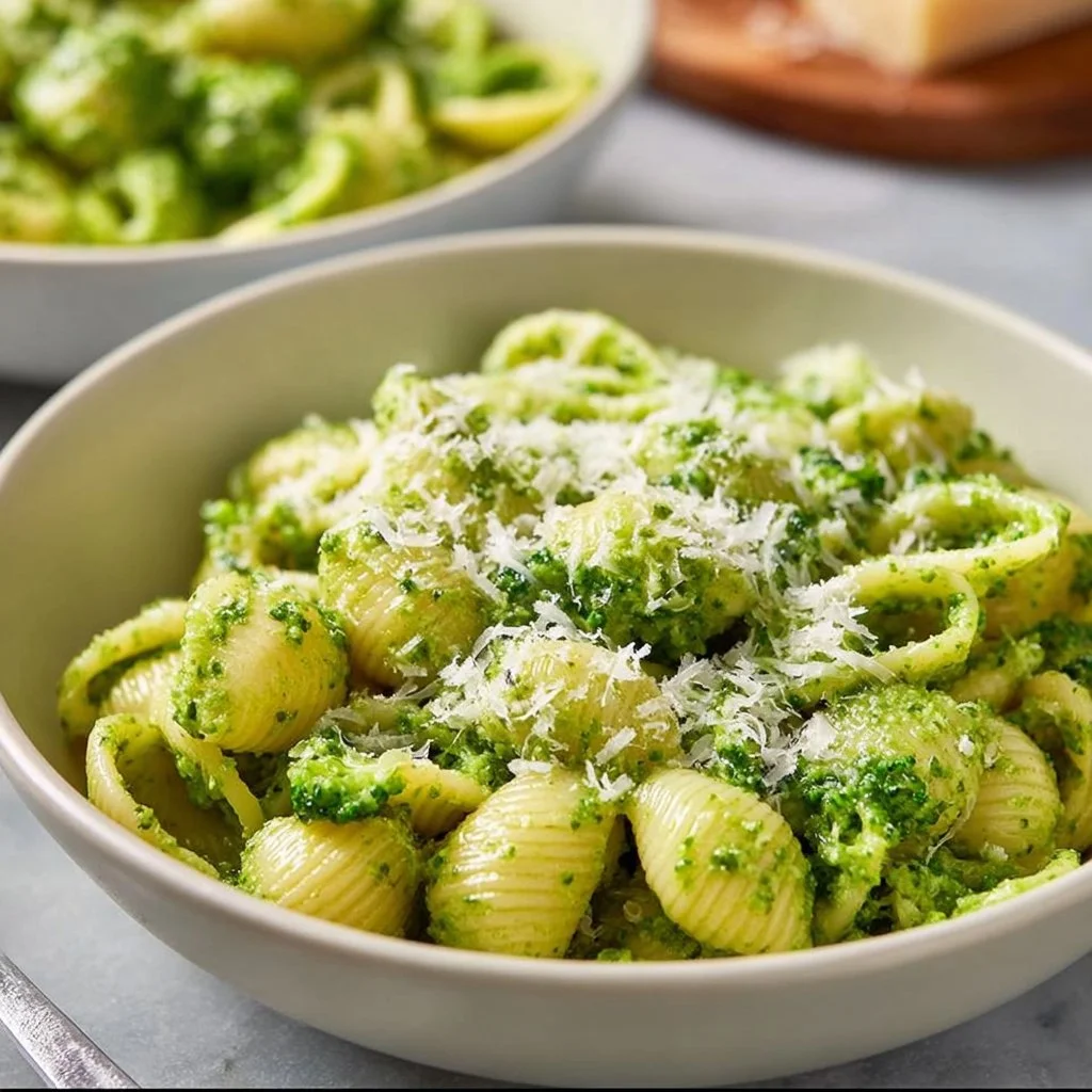 Bowl of easy healthy broccoli pasta with fresh vegetables