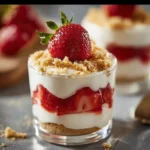 Easy no-bake strawberry cheesecake cups topped with fresh strawberries