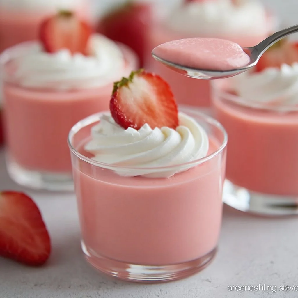 Easy strawberry jello dessert with Greek yogurt in a glass