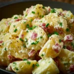 Bowl of classic German potato salad with herbs and dressing