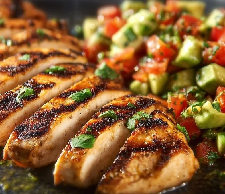 Delicious grilled chicken served with fresh avocado salsa