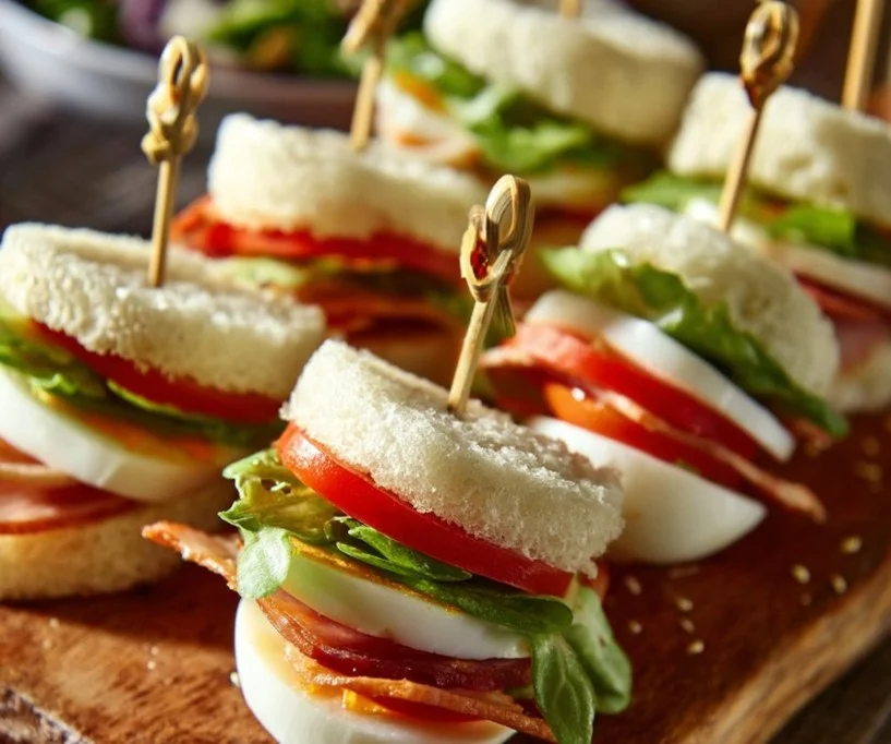 Hard boiled egg BLT bites with bacon, lettuce, and tomato on a platter