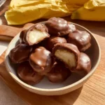 Healthy banana chocolate bites made with ripe bananas and dark chocolate.