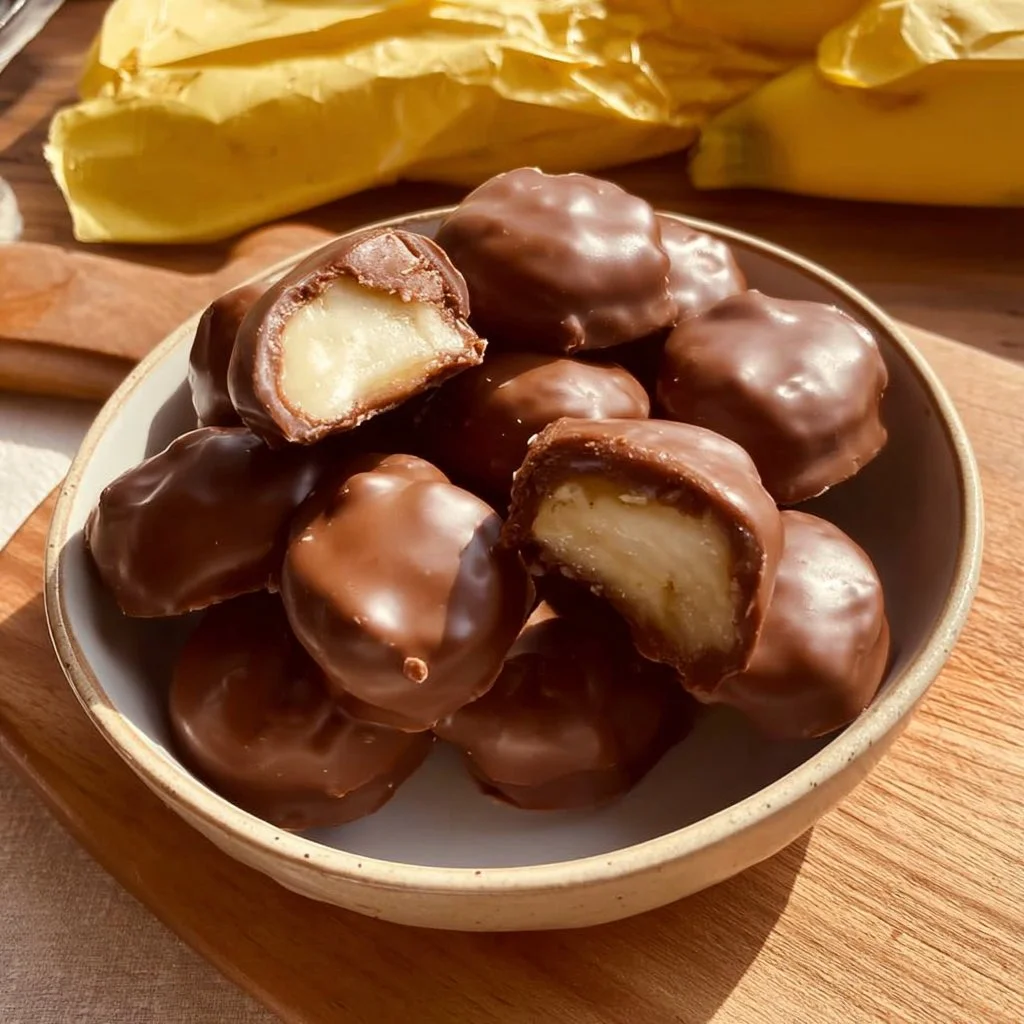 Healthy banana chocolate bites made with ripe bananas and dark chocolate.