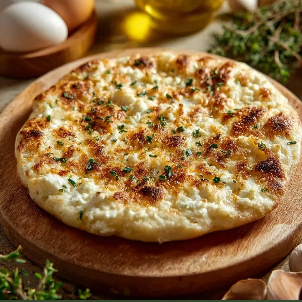 High protein cottage cheese flatbread fresh out of the oven