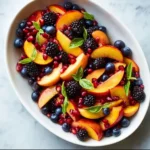 Honey Lime Basil Peach Fruit Salad with fresh peaches and herbs