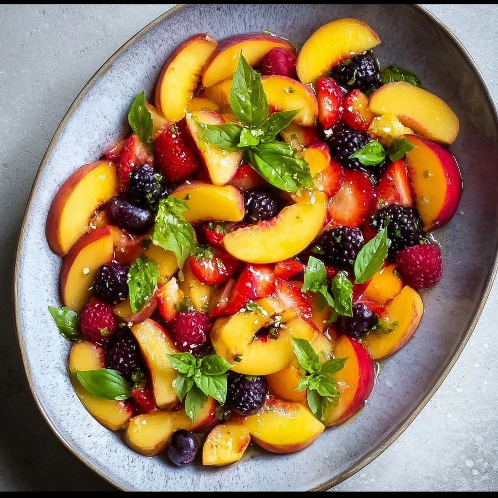 Honey Lime Basil Peach Fruit Salad