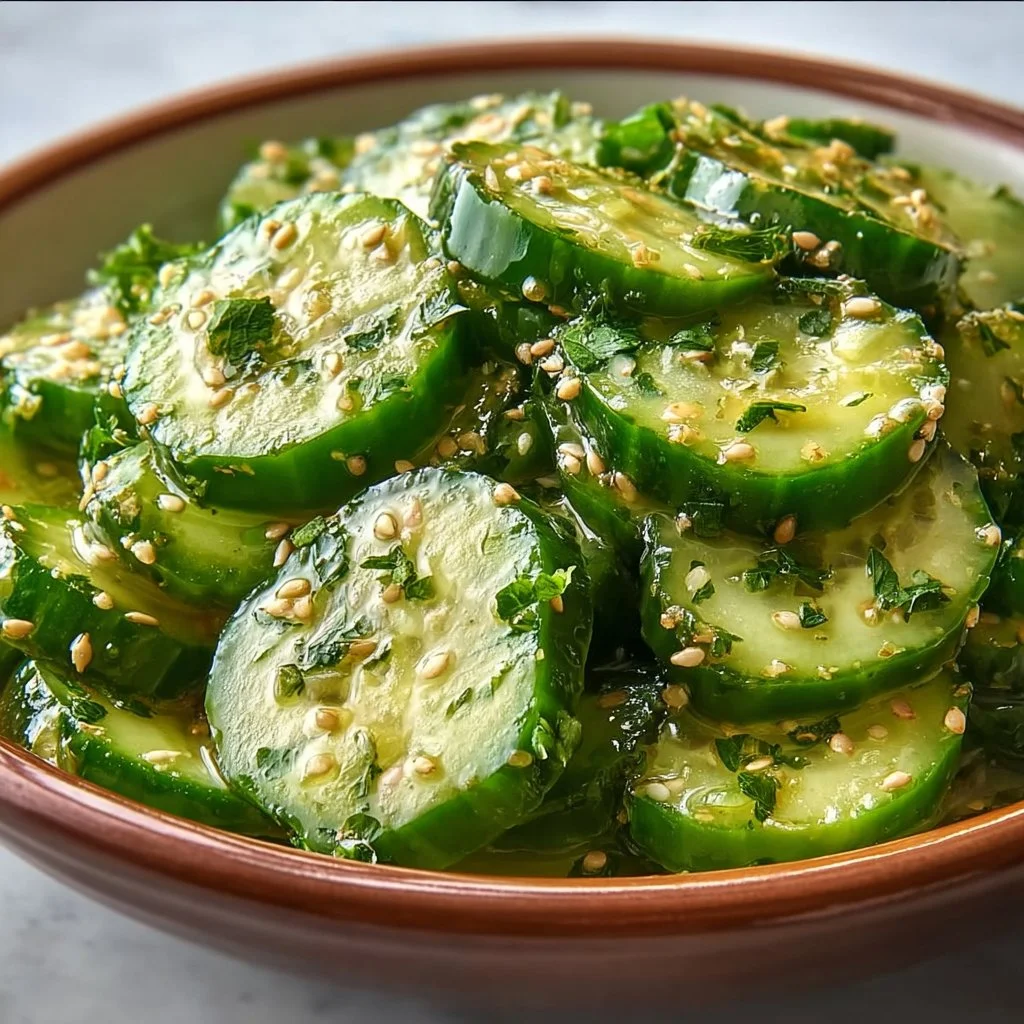 Delicious Honey-Lime Cucumber Salad garnished with herbs and lime slices