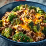 Keto Hamburger Broccoli Skillet with savory ground beef and fresh broccoli