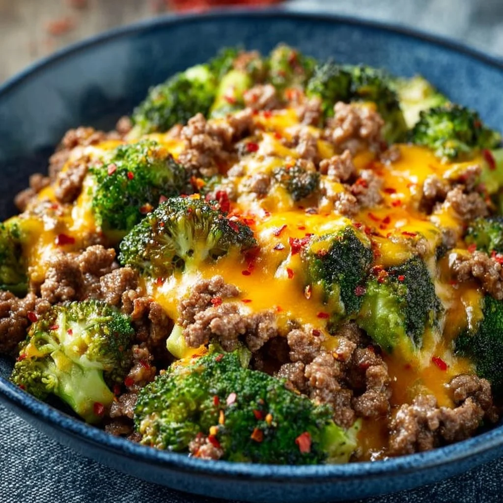 Keto Hamburger Broccoli Skillet with savory ground beef and fresh broccoli