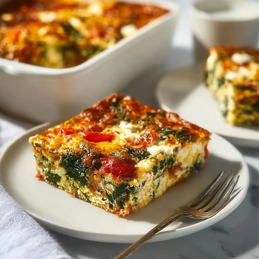 Mediterranean Breakfast Casserole with vegetables and feta cheese