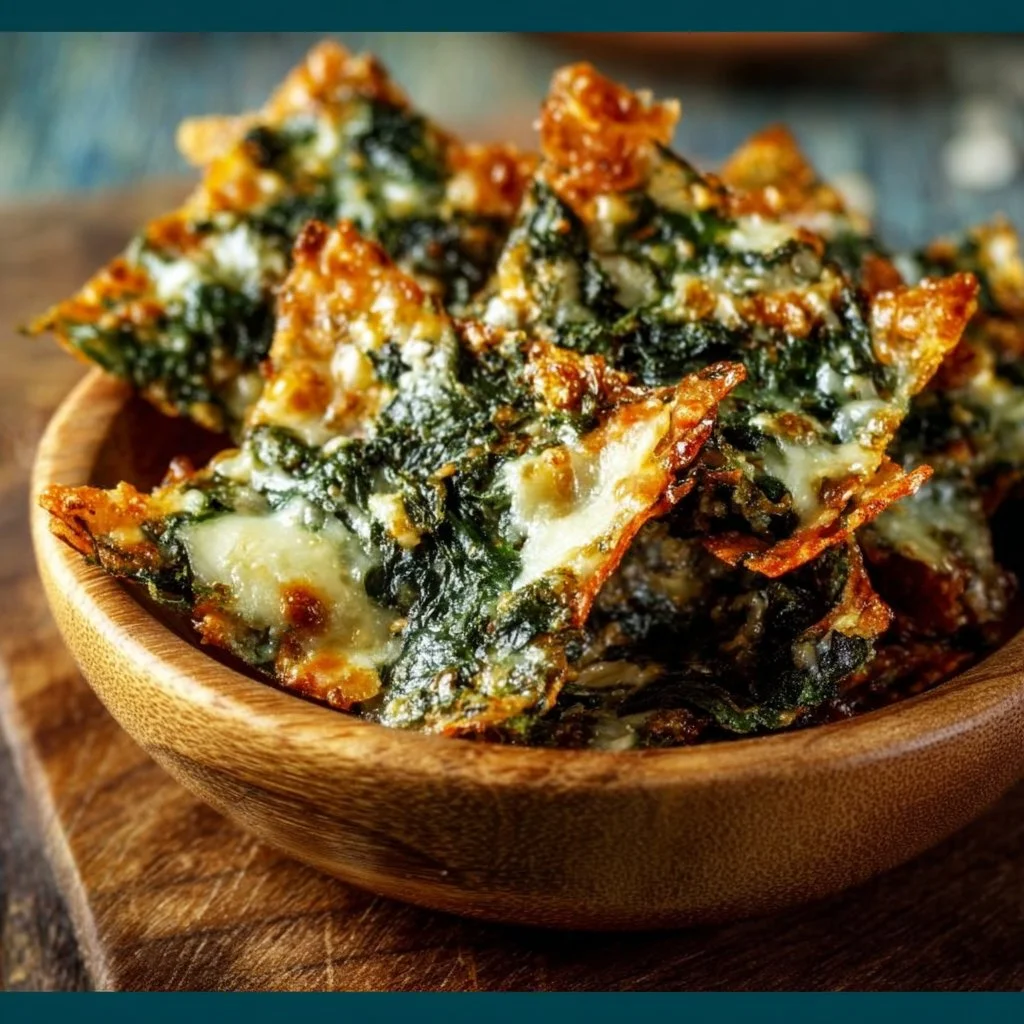 Mediterranean spinach and feta crisps served on a platter