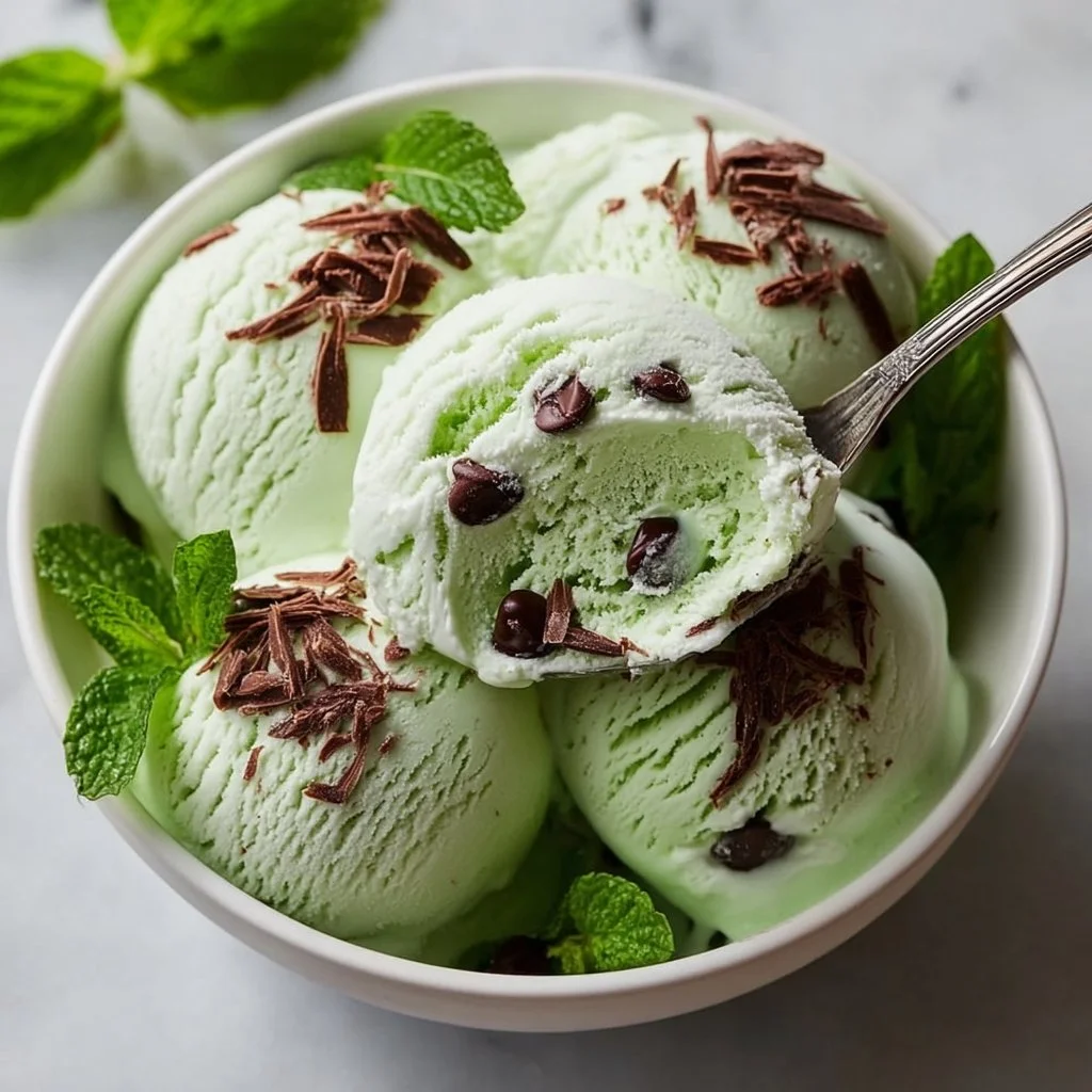 Ninja Creami mint chocolate chip high protein ice cream in a bowl