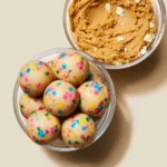 No bake cake batter protein bites, a tasty and nutritious snack option.