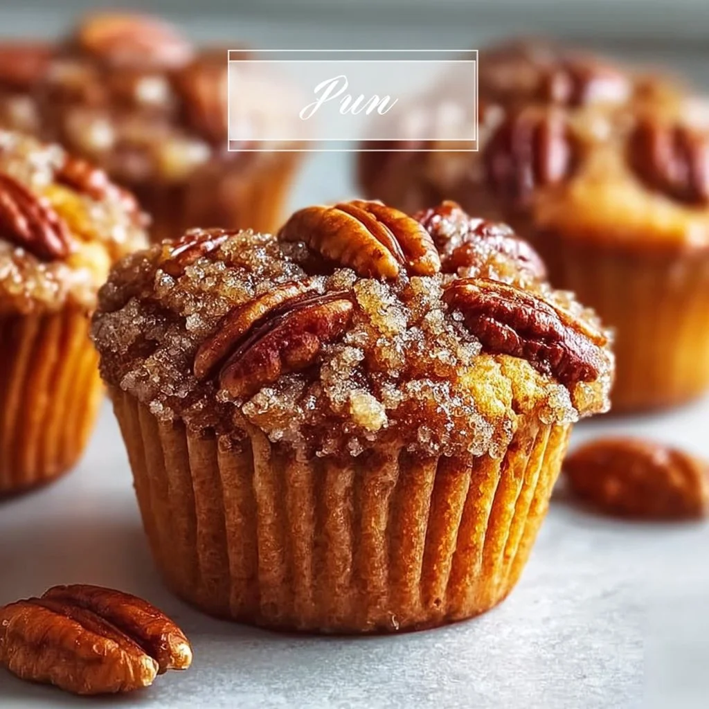 Delicious pecan pie brown sugar muffins on a rustic wooden table